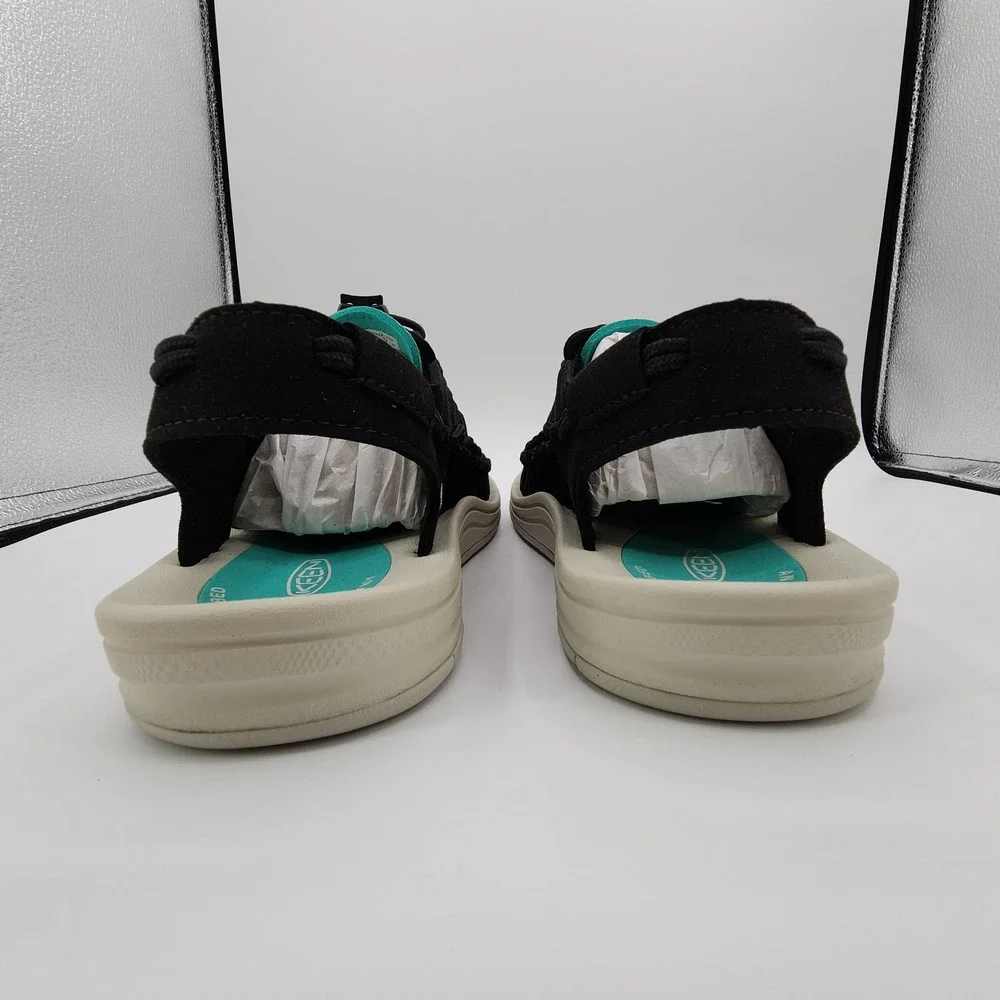 Keen Uneek Sport Fisherman Sandals Mens Size 10 Black Bright Aqua Boat Shoes NEW